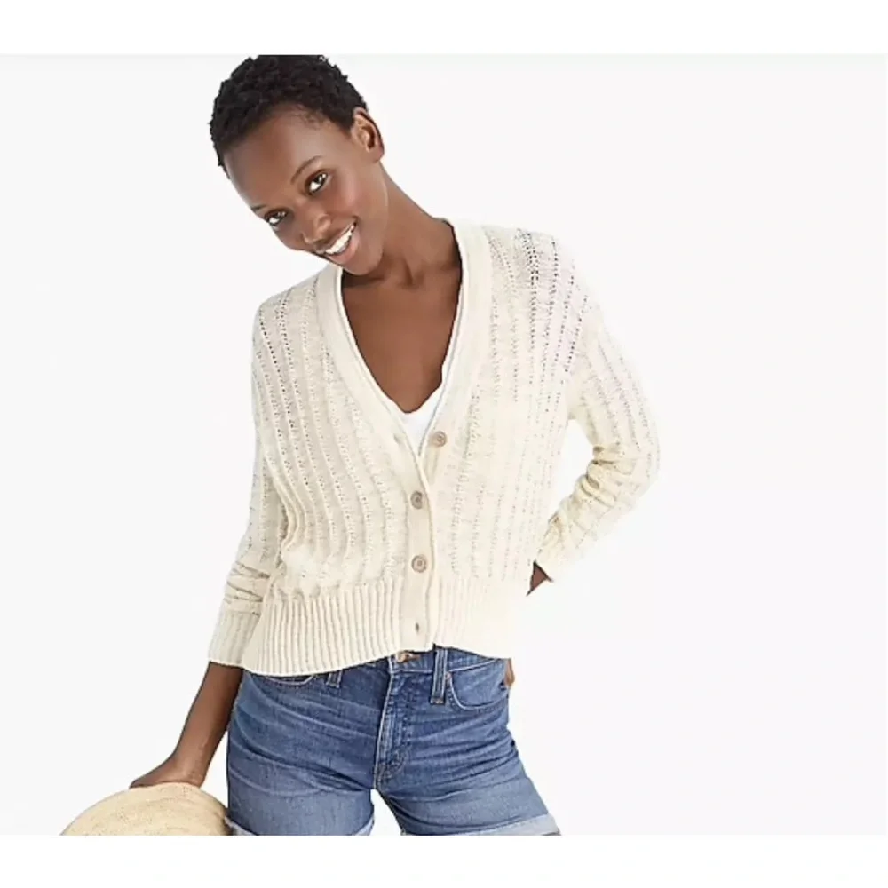J. Crew Point Sur open‎ knit cardigan women’s XS boxy cream coastal cowgirl boho